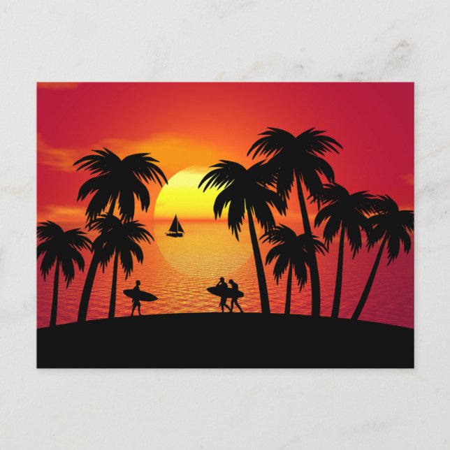 Silhouette einer tropischen Insel bei Sonnenunterg Postkarte (Vorderseite)