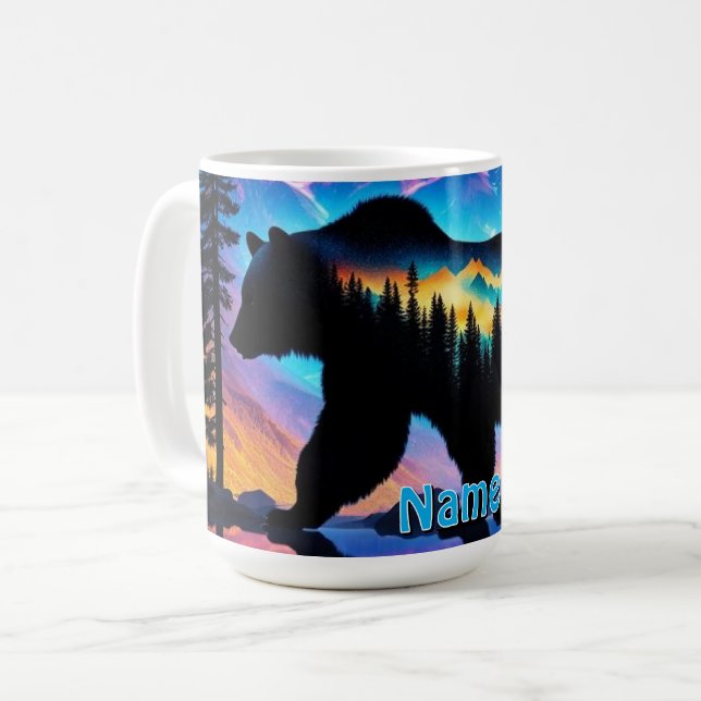 Silhouette eines Bären mit Naturlandschaft Kaffeetasse (Vorderseite Links)