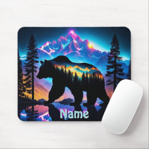 Silhouette eines Bären mit Naturlandschaft Mousepad
