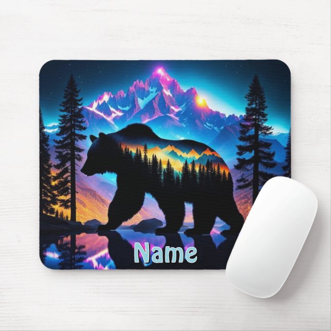 Silhouette eines Bären mit Naturlandschaft Mousepad (Mit Mouse)