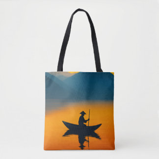 Silhouette eines Bootsmanns bei Sonnenuntergang –