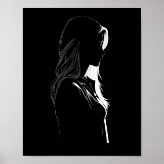 Silhouette eines Mädchens mit Licht und Schatten Poster