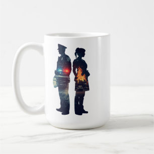 Silhouette eines Polizisten und einer Krankenschwe Kaffeetasse