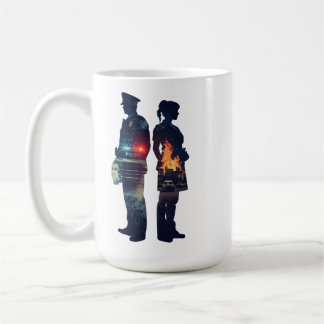 Silhouette eines Polizisten und einer Krankenschwe Kaffeetasse