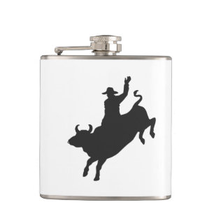 Silhouette eines Rodeo-Bullenritts Flachmann