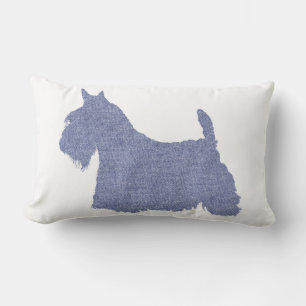 Silhouette eines Schottischen Terriers in Denim Lendenkissen