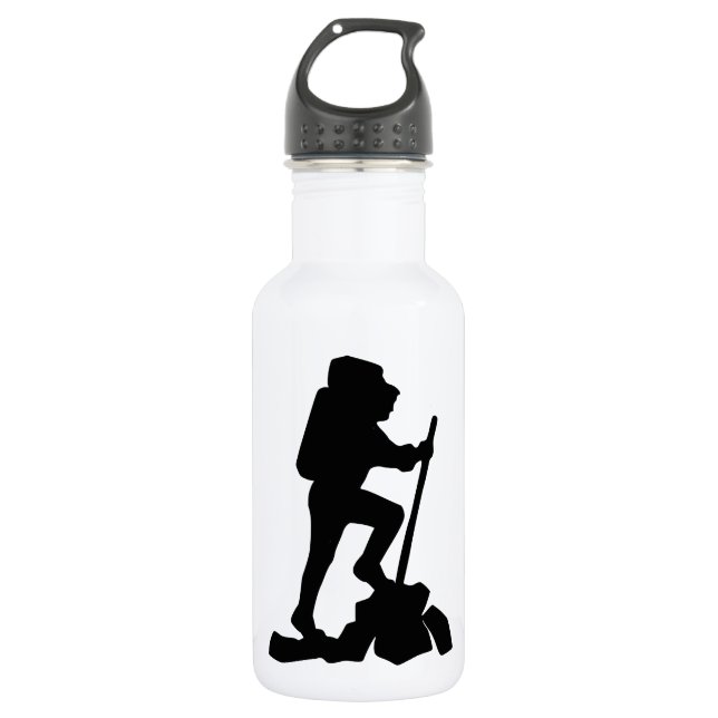 Silhouette eines Wanderers, der oben einen Berg Edelstahlflasche (Vorderseite)