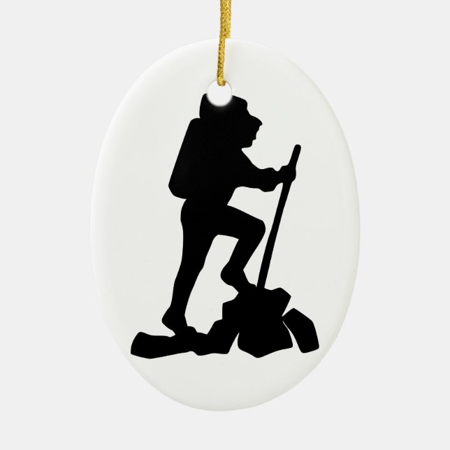 Silhouette eines Wanderers, der oben einen Berg Keramik Ornament (Vorne)