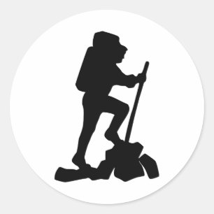Silhouette-Emblem-Grafik-Design-Backpacker Runder Aufkleber