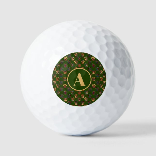 Silhouette Erntedank Grünes Monogramm Golfball (Vorderseite)