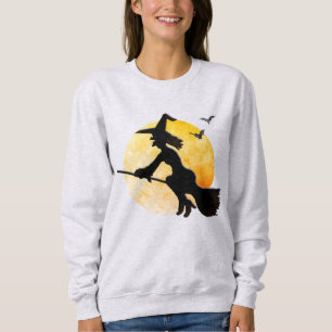Silhouette Fliegende Böse Hexe Orange Mond Sweatshirt