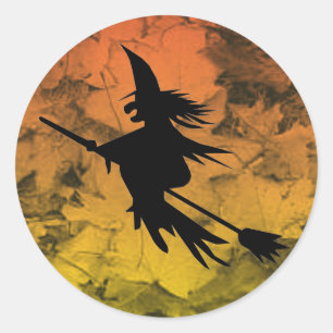 Silhouette Flying Hexen Herbstlaub Halloween Runder Aufkleber