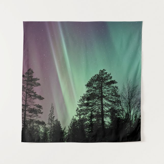SILHOUETTE FOTO VON AURORA BOREALIS WANDTEPPICH (Vorderseite)