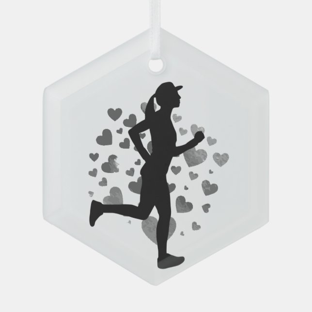 Silhouette - Frauen als Runner Sport Ornament Aus Glas (Vorderseite)