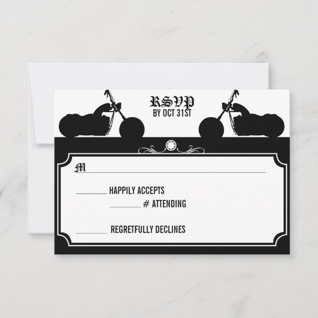 Silhouette für Black & White Motorräder uAwg RSVP Karte (Vorderseite)