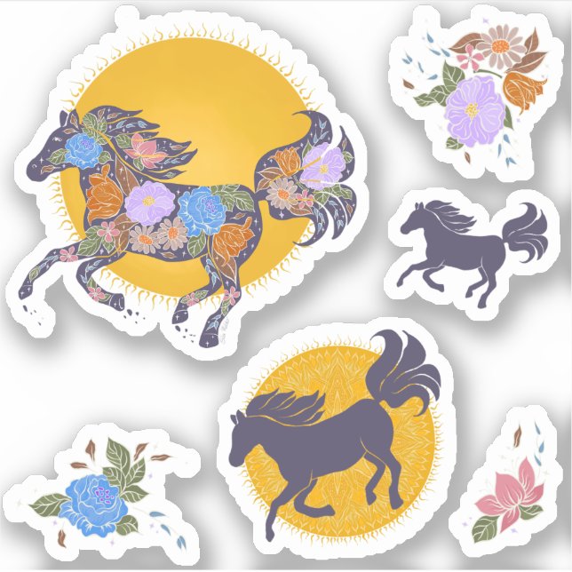 Silhouette für Blumenpferde_Lila Stickers Pack Aufkleber (Vorderseite)