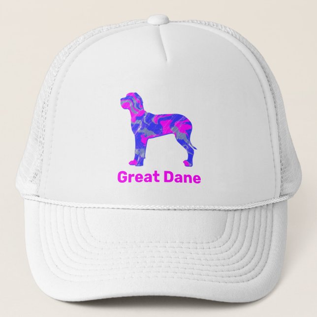 Silhouette für Großer Dan Hund Hot Pink & Blue Truckerkappe (Vorderseite)