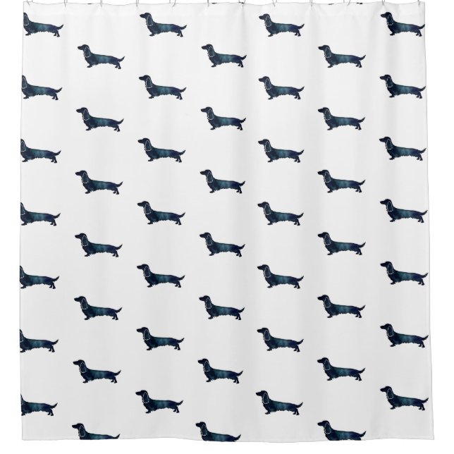 Silhouette für lange Haare Dackel Schwarzes Wasser Duschvorhang (Vorderseite)