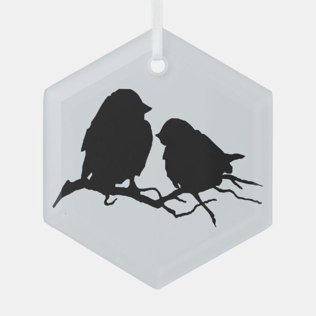 Silhouette für niedliche Vogelfreunde Ornament Aus Glas (Vorderseite)