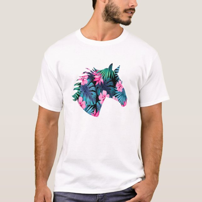 Silhouette für Pferde Lover Hawaiian Floral T T-Shirt (Vorderseite)