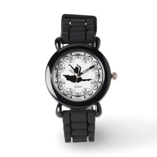 Silhouette für Schwarz-Blumen-Rahmen-Tänzer Armbanduhr