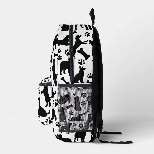 Silhouette für Schwarze und Weiße Hunde Bedruckter Rucksack (Rechts)