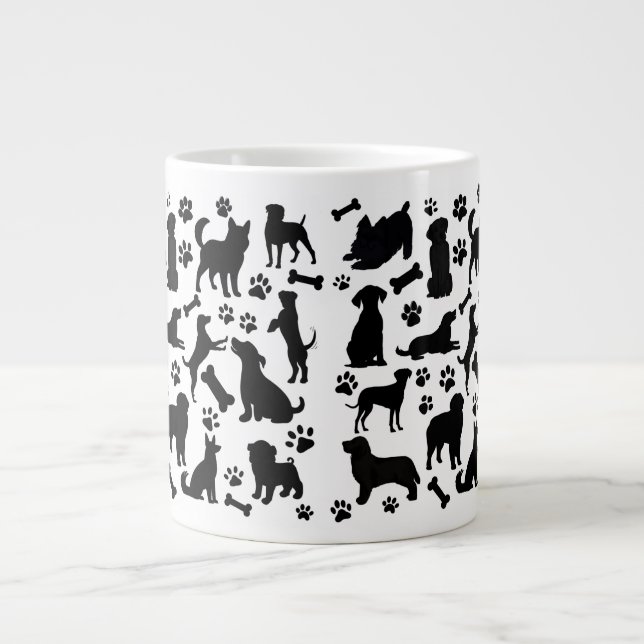 Silhouette für Schwarze und Weiße Hunde Jumbo-Tasse (Vorderseite)