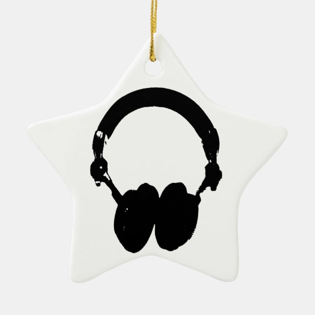 Silhouette für Schwarzweiß-Headphones Keramik Ornament (Vorne)