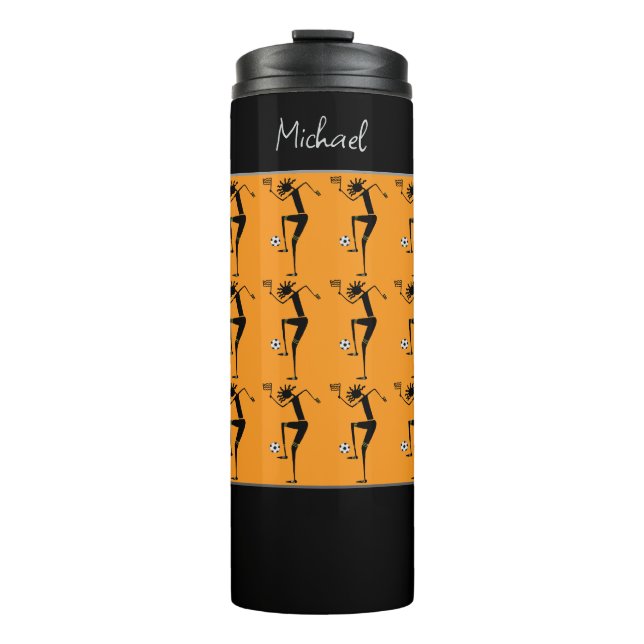 Silhouette Fußball, afrikanische Kunstszene Thermosbecher (Vorderseite)