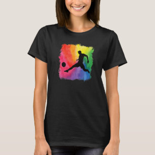 Silhouette Fußballspieler Regenbogen Aquarellfarbe T-Shirt