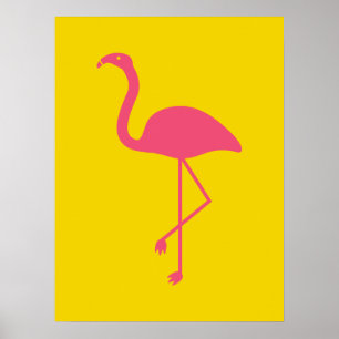 Silhouette Gelb und Rosa Flamingo Poster
