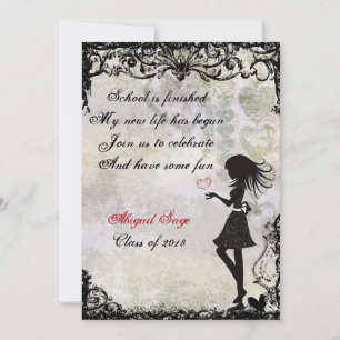 Silhouette Girl and Hearts Abschluss Einladung