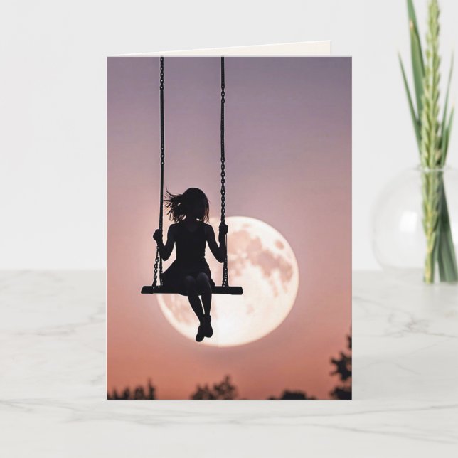 Silhouette Girl on Swing Geburtstag Karte (Vorderseite)