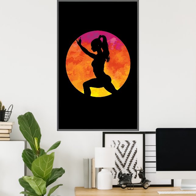 Silhouette-Girl-Workout-Mond Poster (Heimbüro)