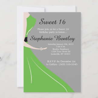 Silhouette Grünes Kleid Sweet 16 Einladung