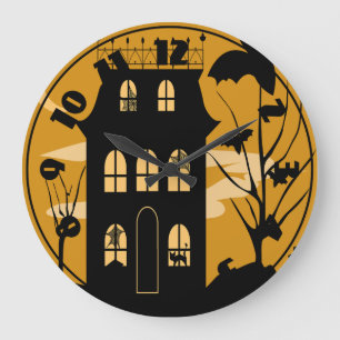 Silhouette-Halloween-Haus-Uhr Große Wanduhr