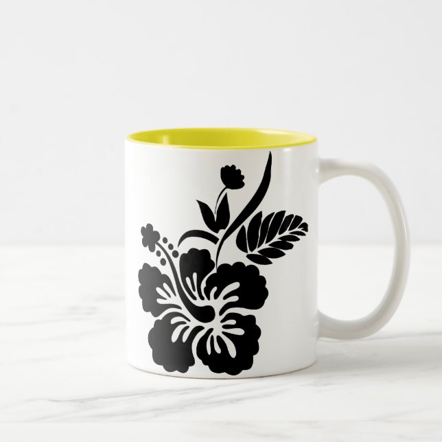 Silhouette hawaiianischer Blume Zweifarbige Tasse (Rechts)