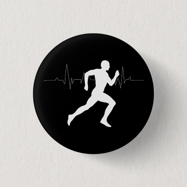 Silhouette HeartBeat Line für den Mann, der Läufer Button (Vorderseite)
