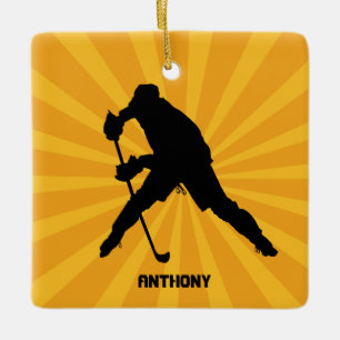 Silhouette-Hockey mit gelber Weihnachtsverzierung Keramikornament
