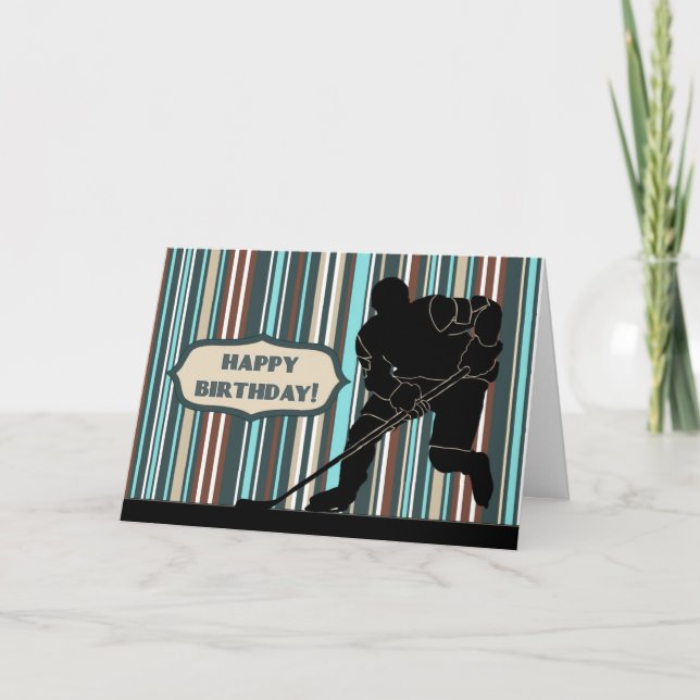 Silhouette Hockey-Spieler Glückwunsch Geburtstagsk Karte (Vorderseite)