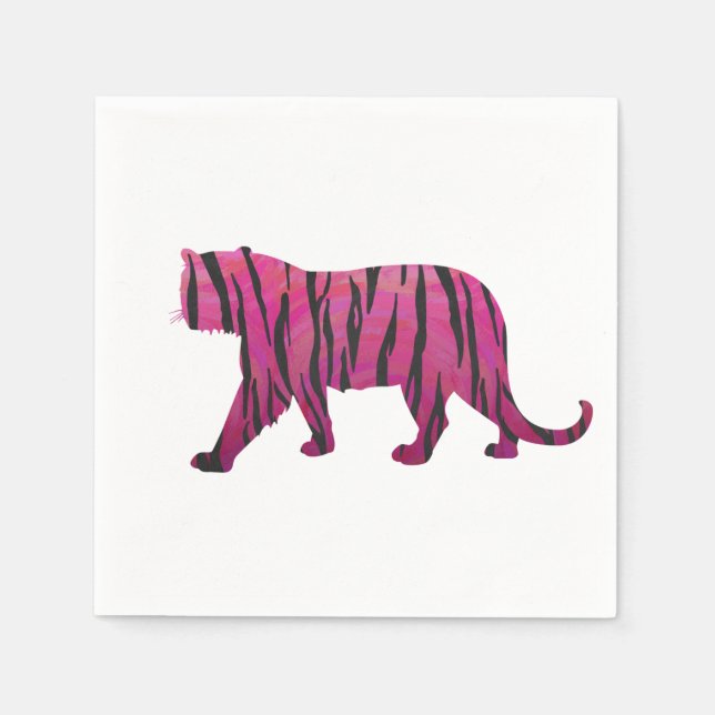 Silhouette Hot Pink und Black Tiger Serviette (Vorderseite)