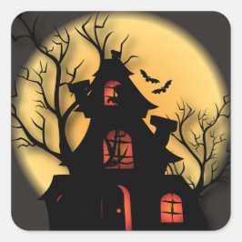 Silhouette im Spuk Haus | Halloween Quadratischer Aufkleber