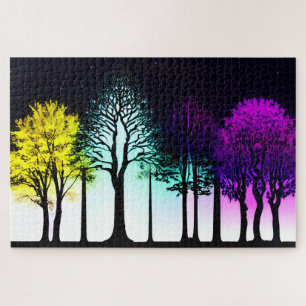 Silhouette in Gelb und Lila Wäldern Puzzle