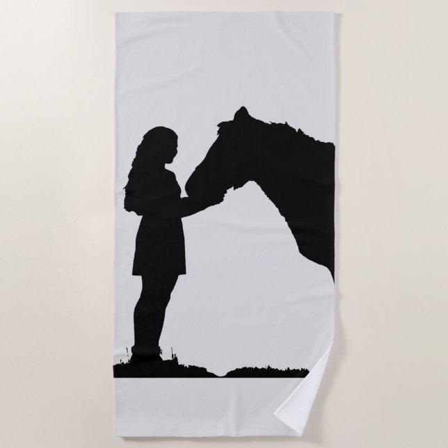 Silhouette Inspiration für Pferde und Mädchen Strandtuch (Vorderseite)
