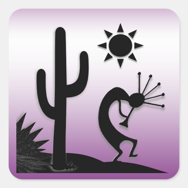 Silhouette Kokopelli Quadratischer Aufkleber (Vorderseite)