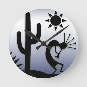 Silhouette Kokopelli Runde Wanduhr