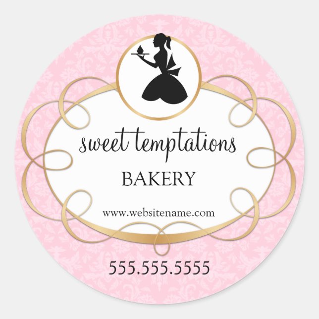 Silhouette Lady and Cupcake Bakery Packaging Runder Aufkleber (Vorderseite)