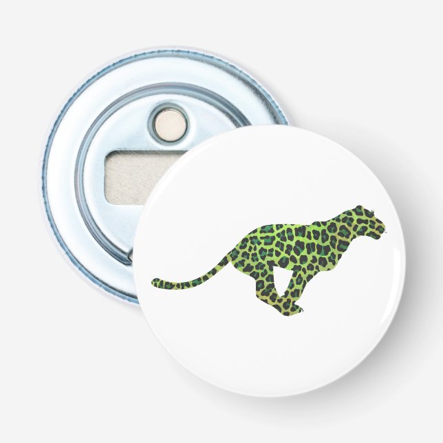 Silhouette Leopard Black und Green Flaschenöffner (Vorderseite)
