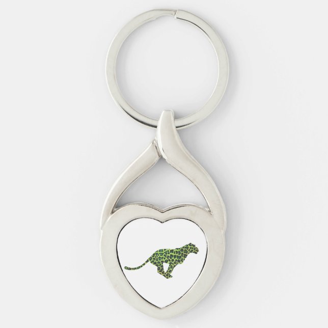 Silhouette Leopard Black und Green Schlüsselanhänger (Vorderseite)