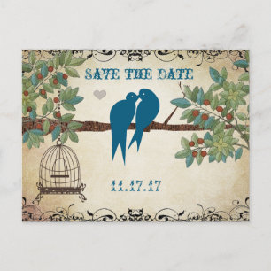 Silhouette Liebesvögel Vogelkäfig Baum Save the Da Ankündigungspostkarte